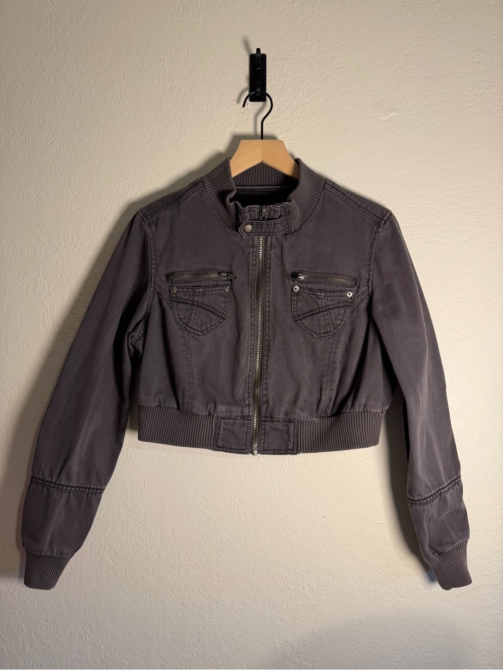 No Boundaries Gray Cropped Utility Bomber Jacket XL 15/17
